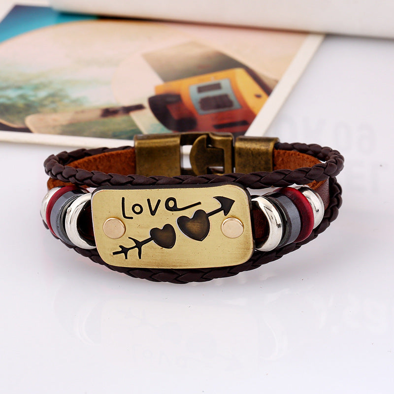 Women's Buckles Couple Woven Carrying Strap Go Through Heart Valentine's Day Bracelet