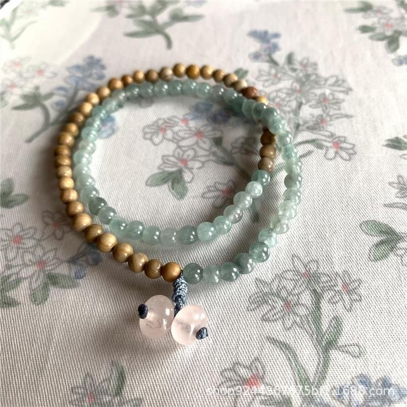 Women's Chinese Style Wood Grain Beads Stitching Natural Stone Light Luxury Bracelet