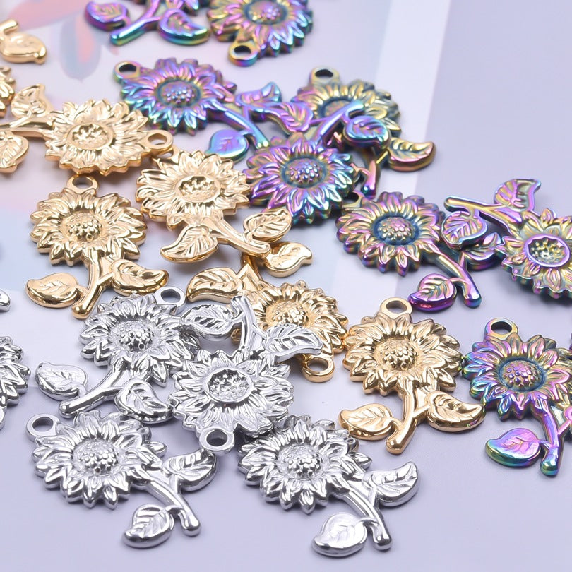 Sunflower Stainless Steel Vacuum Plating Ornament Necklaces