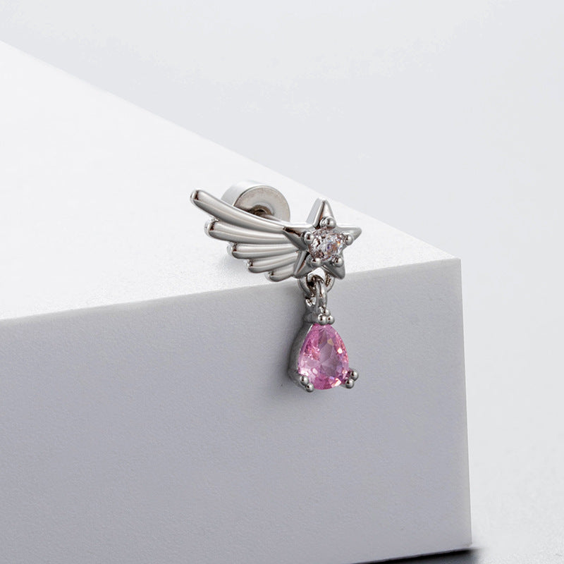 Ear Bone Screw Rod Pink Zircon Five-pointed Earrings
