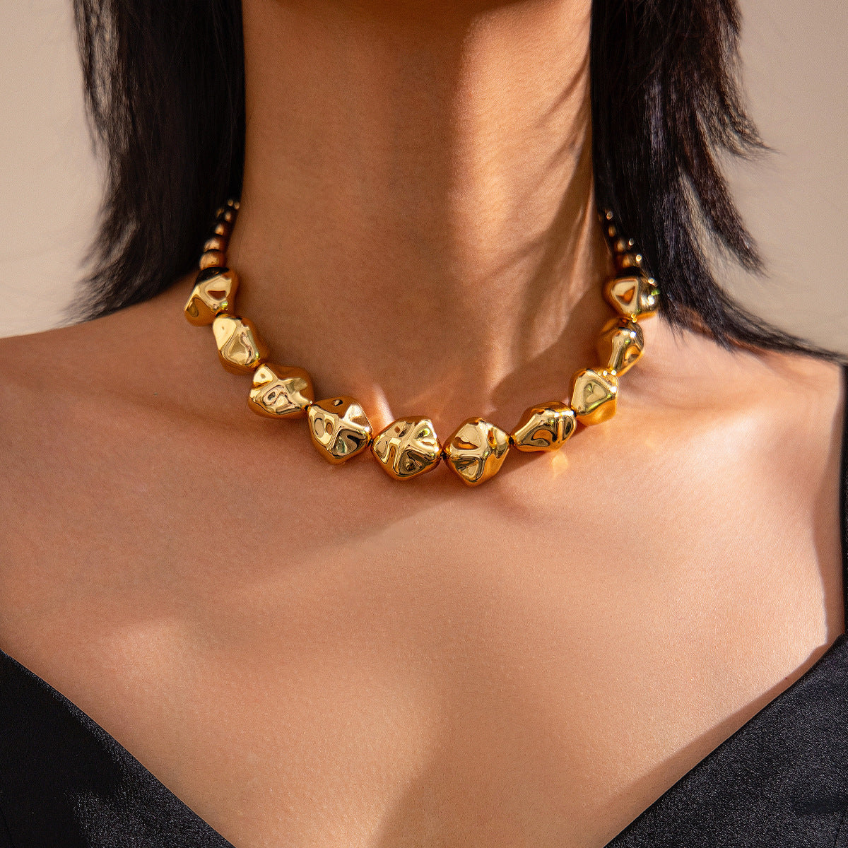 Exaggerated Irregular Beaded Personality Geometry Glossy Necklaces