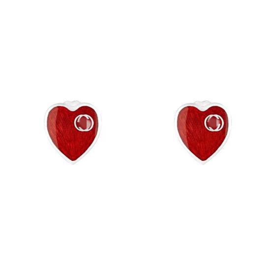 Sterling Sier Heart-shaped Enamel Classic Double Mutual Button Earrings