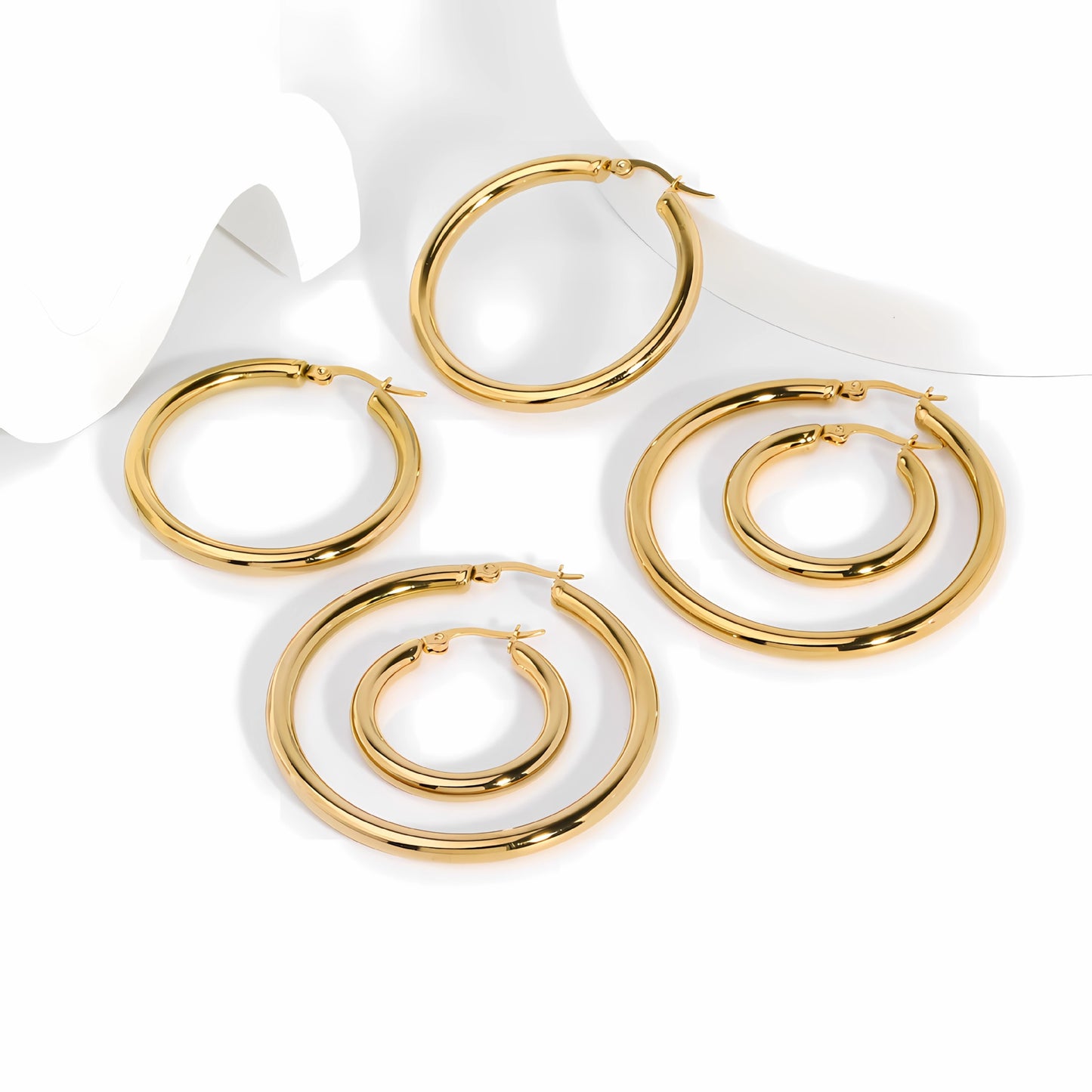 Women's Gold Stainless Steel Exaggerated Circle Hollow Earrings