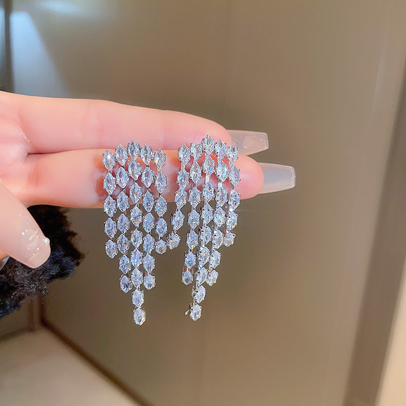 Women's Sier Light Luxury Long Tassel Exaggerated Earrings