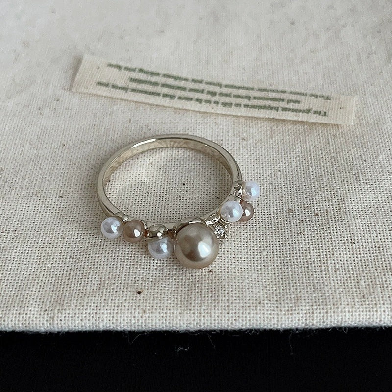 Champagne Gold Pearl Crystal Female High Sense Affordable Luxury Fashion Ring