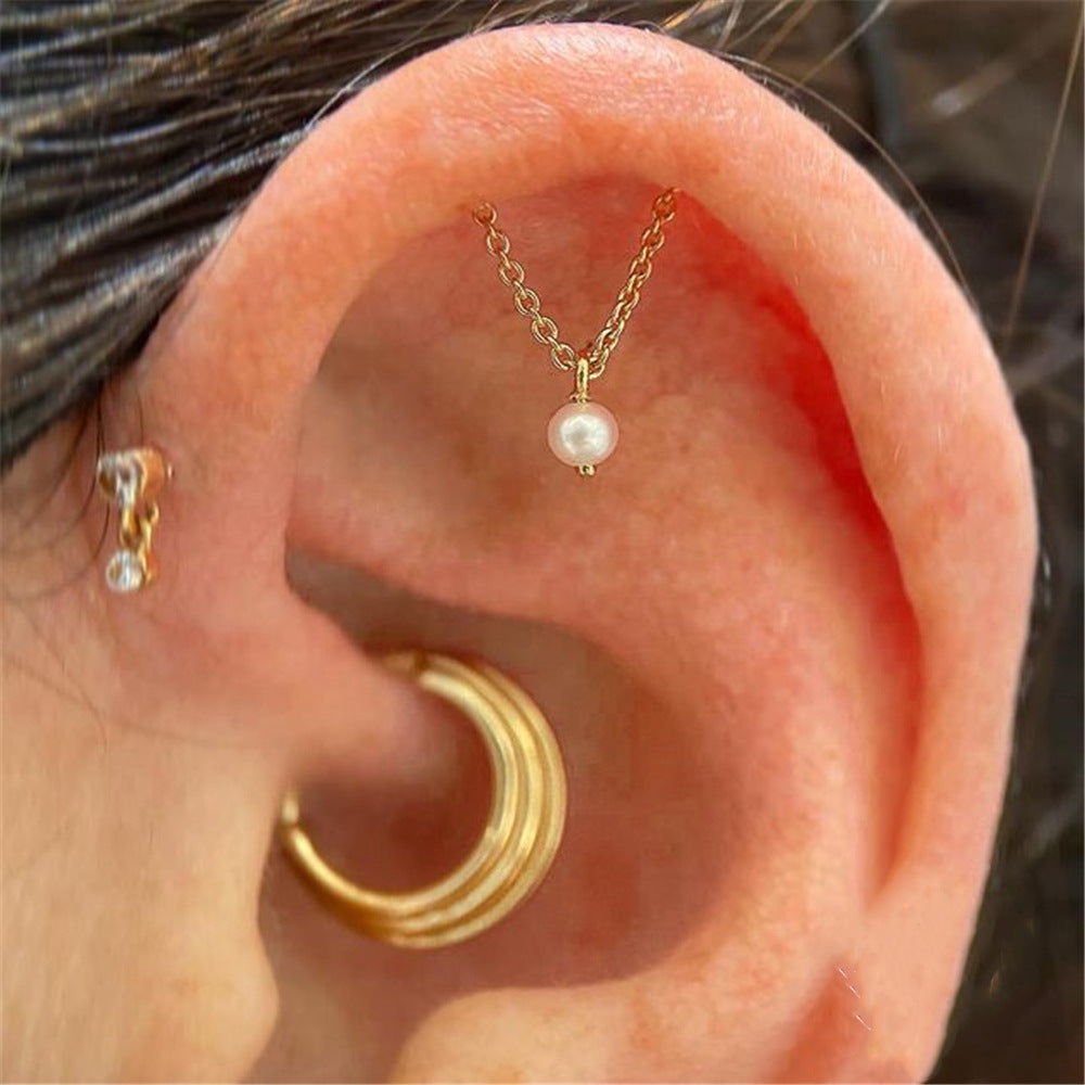 Creative Personality Piercing Flat Head Ear Bone Tassel Double Earrings
