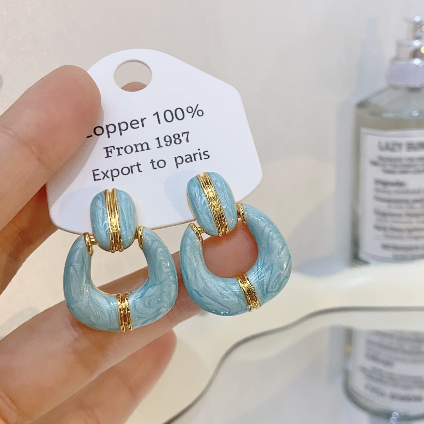 Gold-plated Fashion Blue Color Collection Enamel Earrings