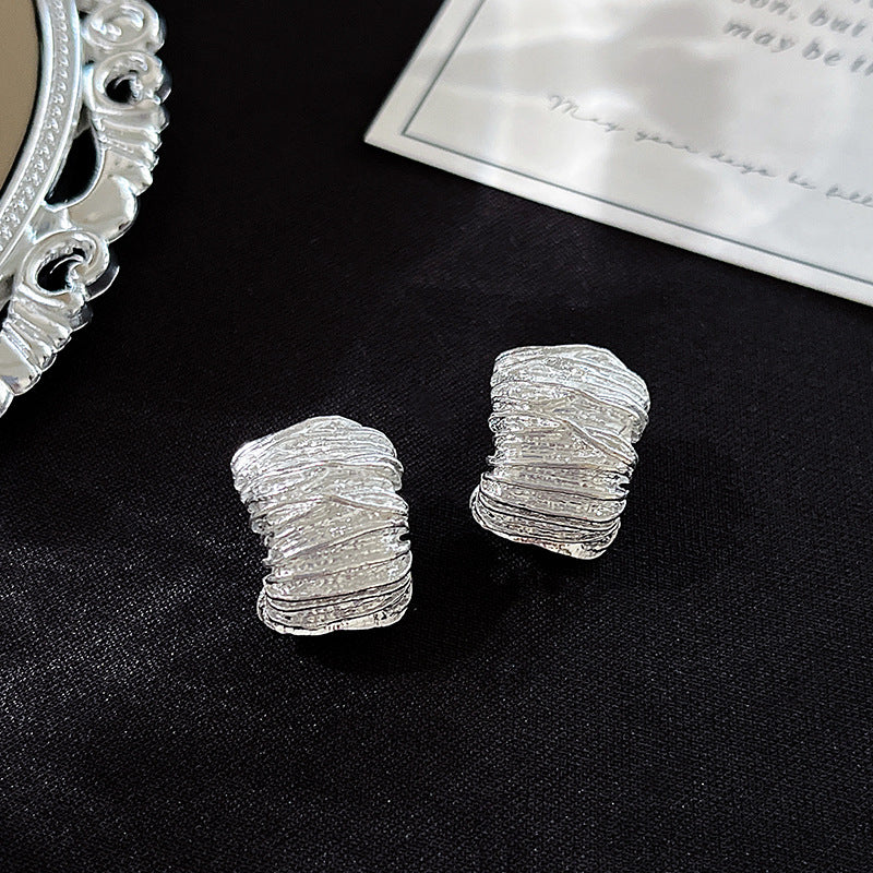 Metal Pleated Geometric Simple Minority Sier Series Earrings