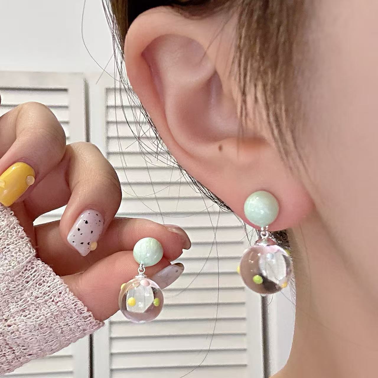 Artsy Dopamine Color Polka Dot Transparent Ball Super Stud Earrings