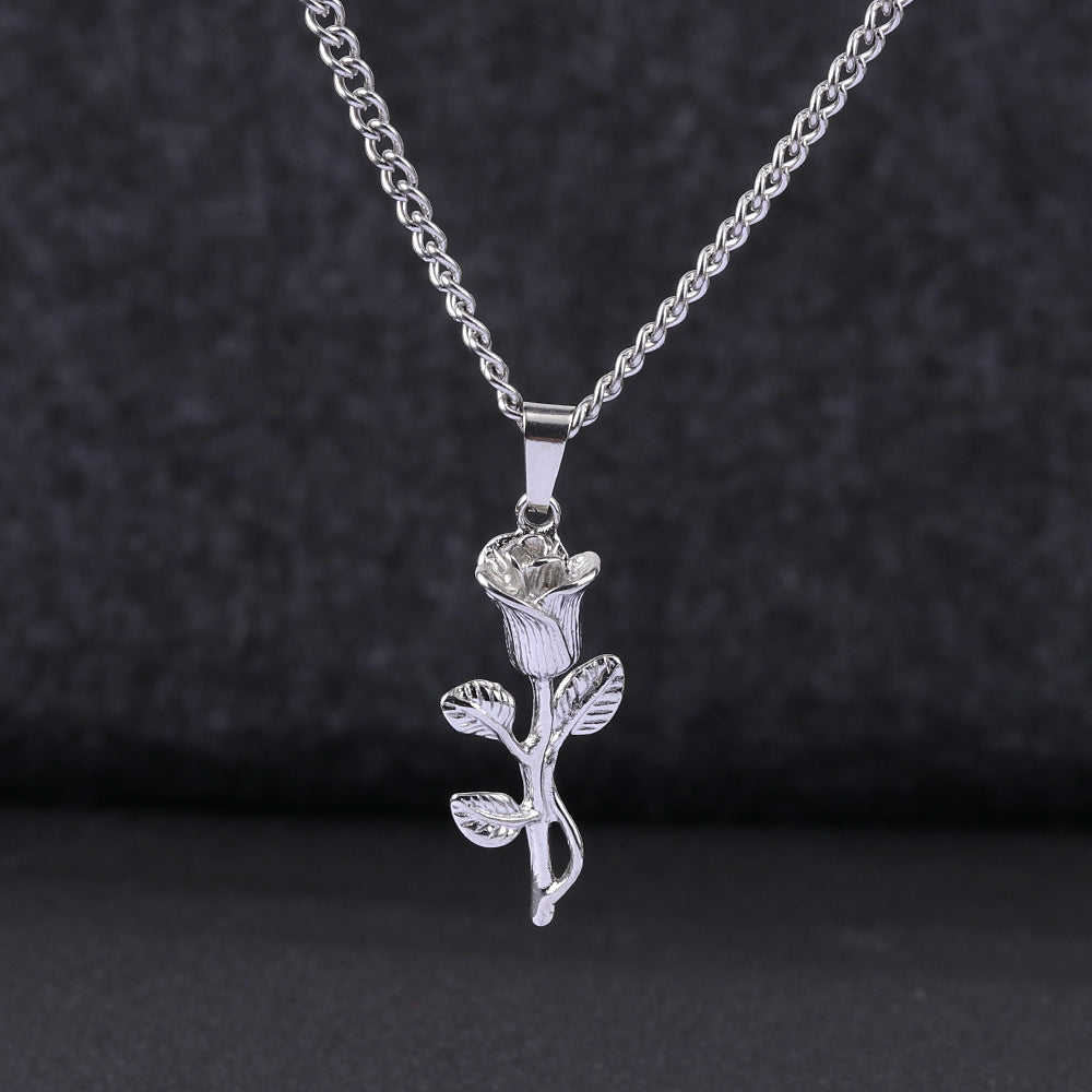 Steel Whole Body Stainless Wind Personalized Three-dimensional Rose Valentine's Day Necklace