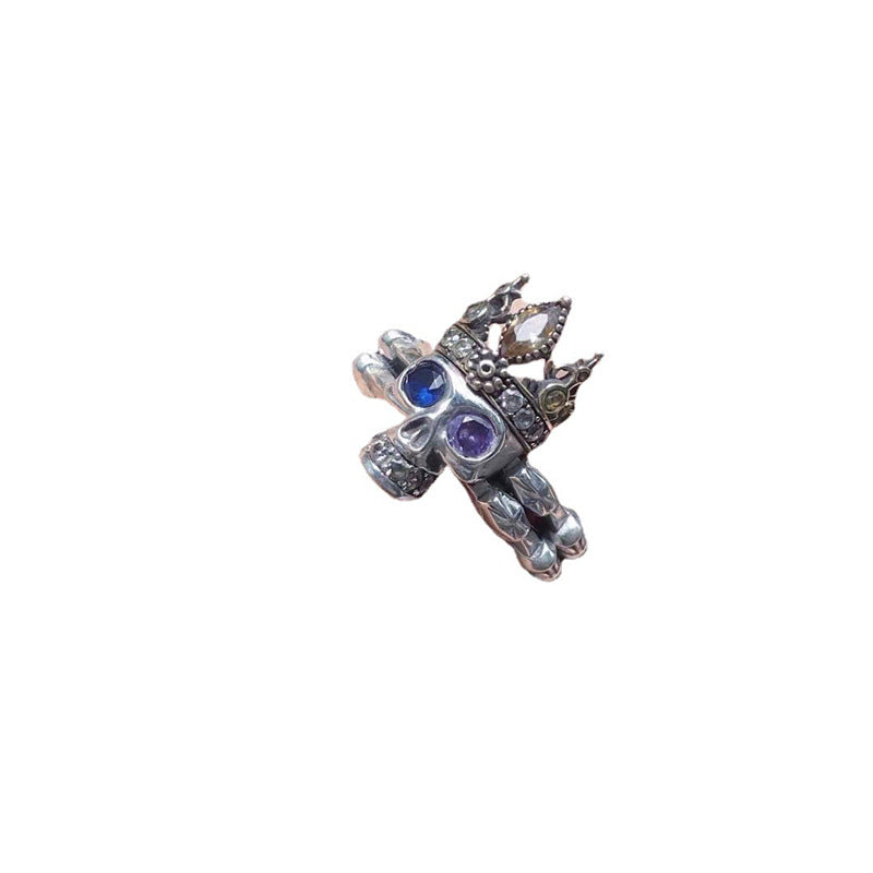 Skull Thai Sier Blue Purple Zirconium Female Trendy Light Luxury Ring