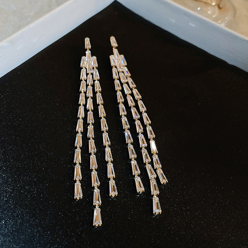 Women's Sier Light Luxury Long Tassel Exaggerated Earrings