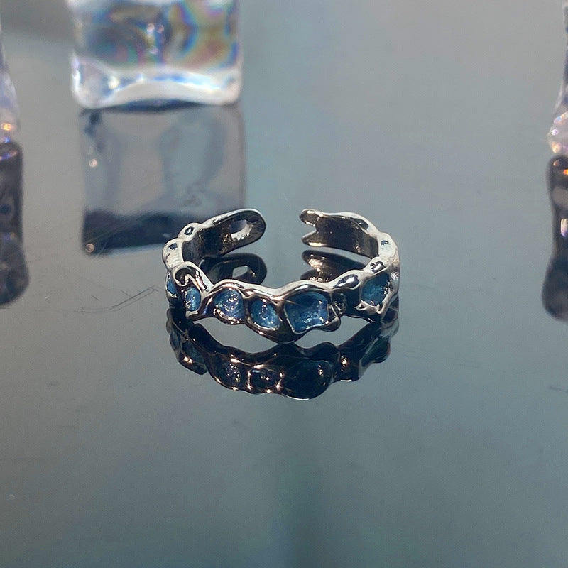 Mint Blue Color Love Heart-shaped Light Luxury Rings