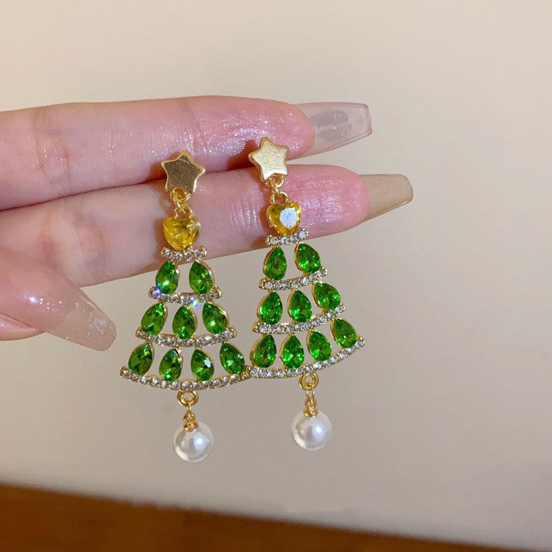Star Pearl Fashionable Elegant Christmas Tree Earrings