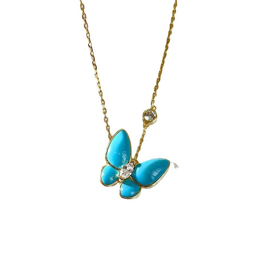 November's Clover Butterfly White Shell Rose Gold Necklace