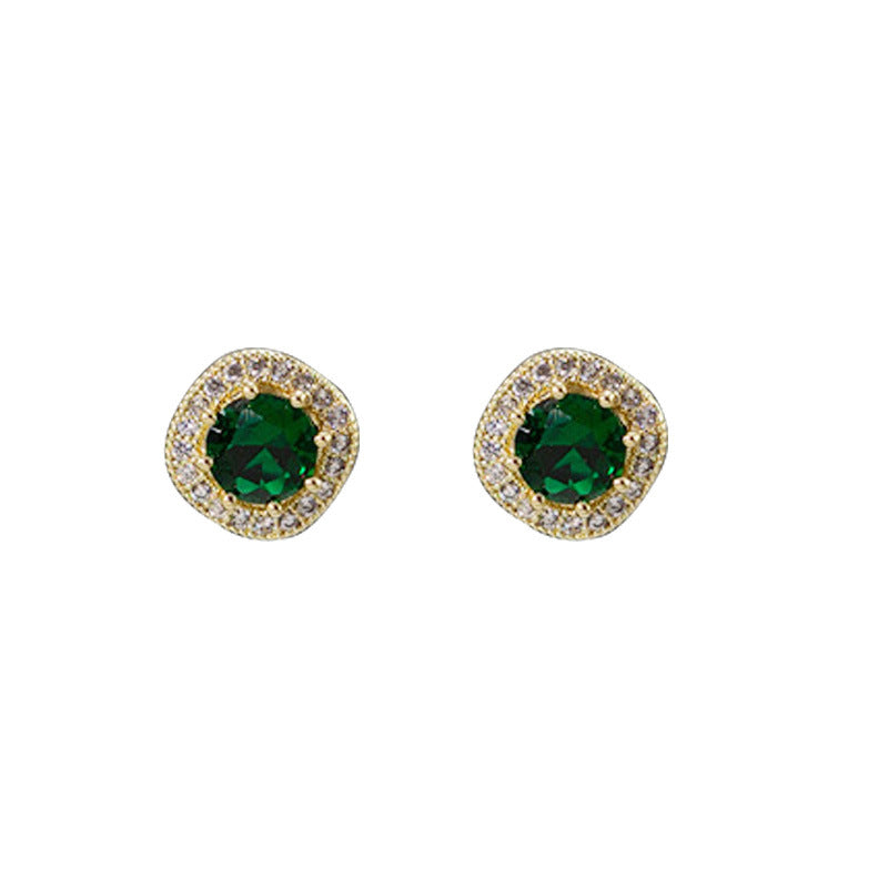 Women's Green Square Diamond Minimalist Basic Retro Emerald Ear Trendy Earrings