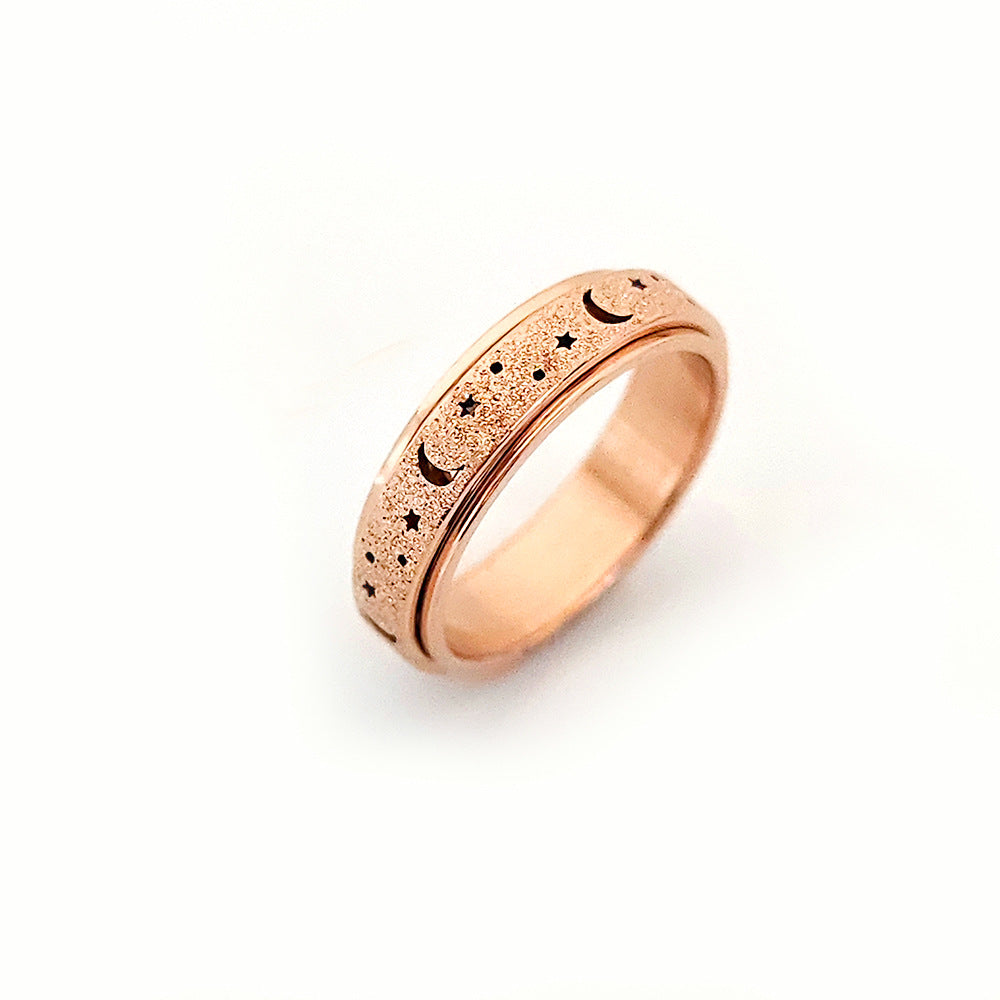 Women's Hollow Star Moon Stainless Steel Rotatable Rings