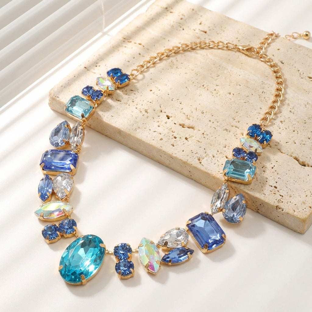 Exaggerated Banquet Super Flash Retro Affordable Luxury Colorful Crystals Sense Necklace