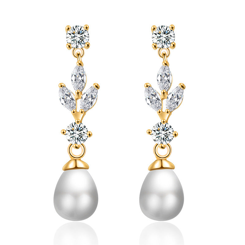 Women's Fashion Pearl Zircon Drop-shaped Advanced Design Earrings