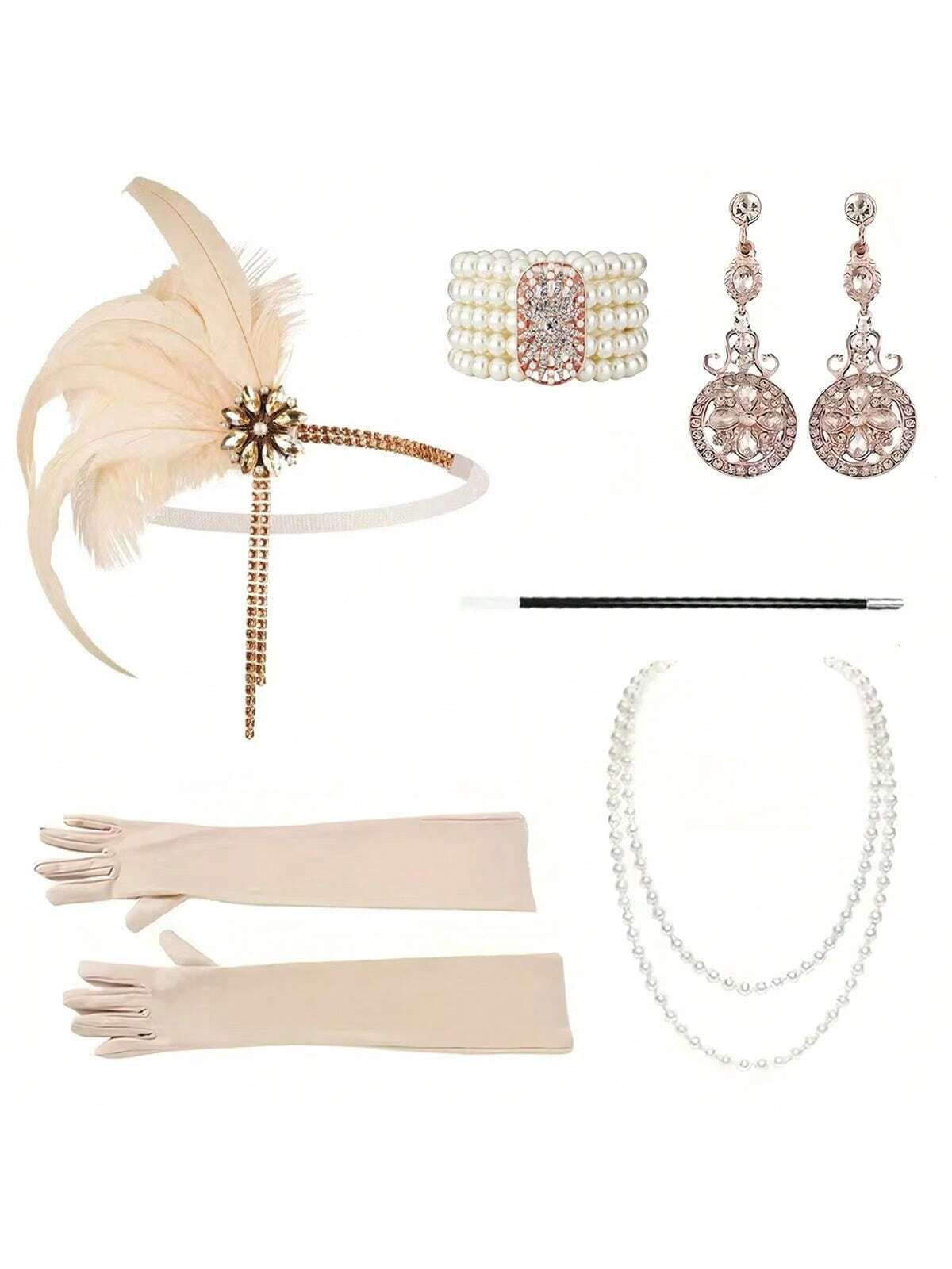 Yellow Feather Tassel Hair Band Masquerade Party Temperament Jewelry Set