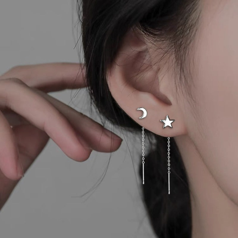 Glossy Asymmetric Star Moon Female Personalized Cold Style Long Chain Ear Line