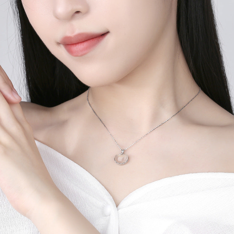 Women's Sier Chalcedony Jequirity Bean Clavicle Chain Necklaces