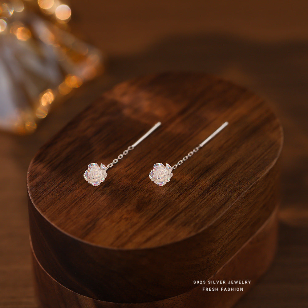 Women's White Rose Sterling Sier Light Luxury High-grade Sweet Ear Line