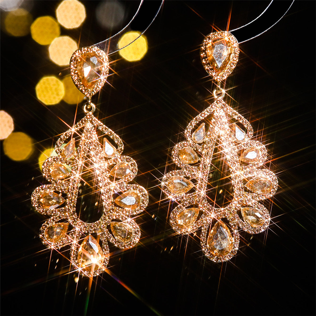 Glass Rhinestone Long Water Drop Female Earrings
