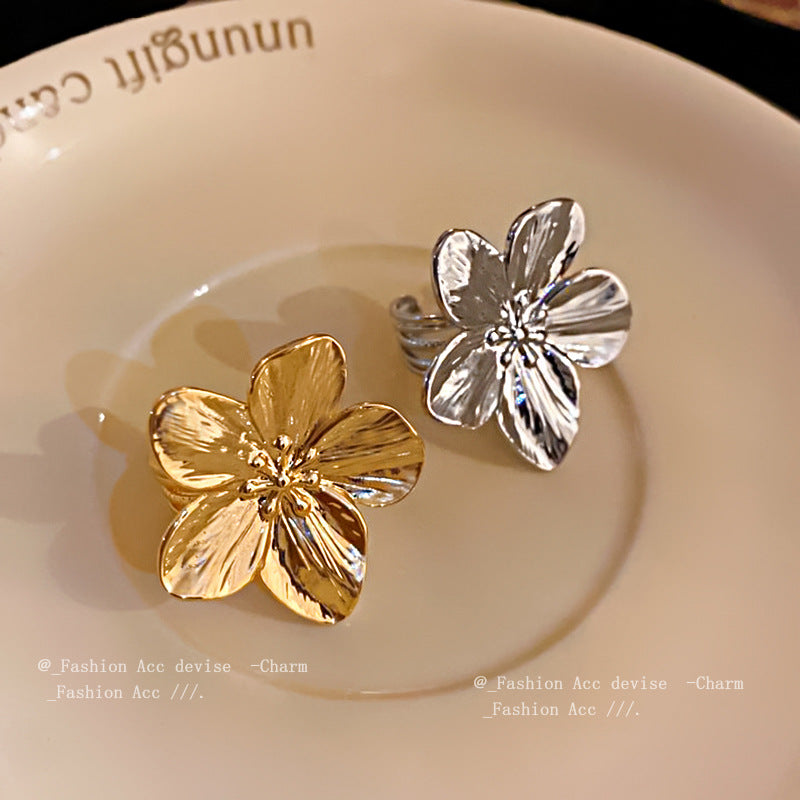 Flower Open Niche Exaggerated Design Index Rings