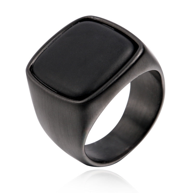 Men's Personality Retro Natural Gemstone Titanium Steel Ring