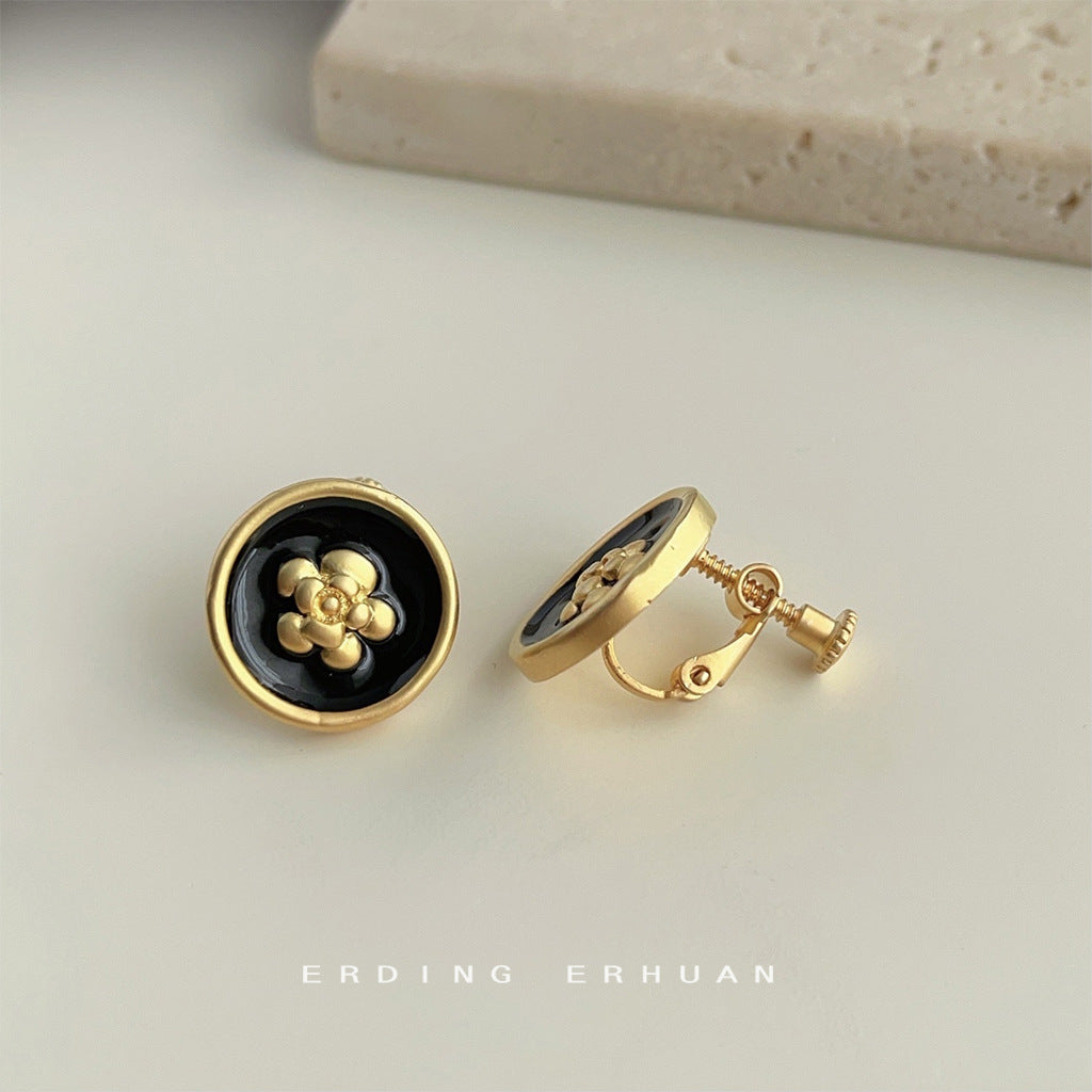 Women's Style Matte Black Drip Glazed Camellia Earrings