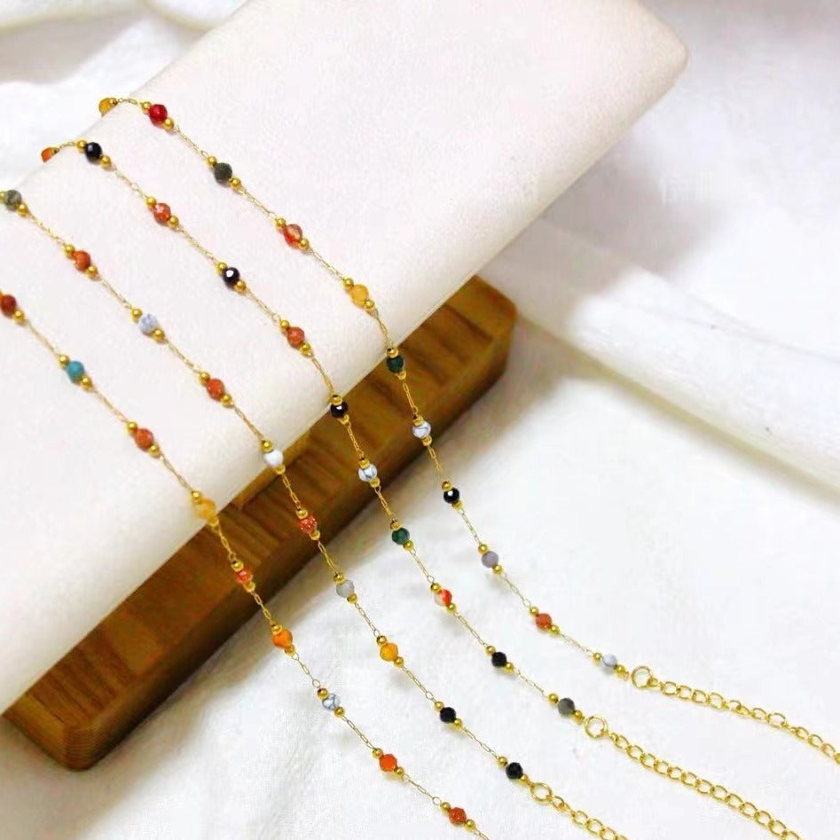 Niche High-grade Natural Stone Stitching Titanium Steel Gold Plated Refined Bracelet