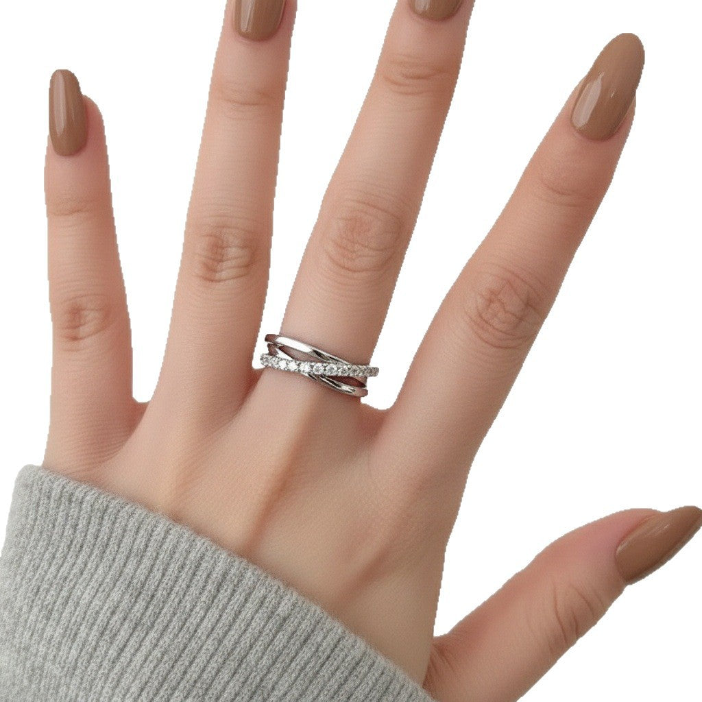 Three-ring Cross Stacked Female Simple Cold Style Personality Winding Ring
