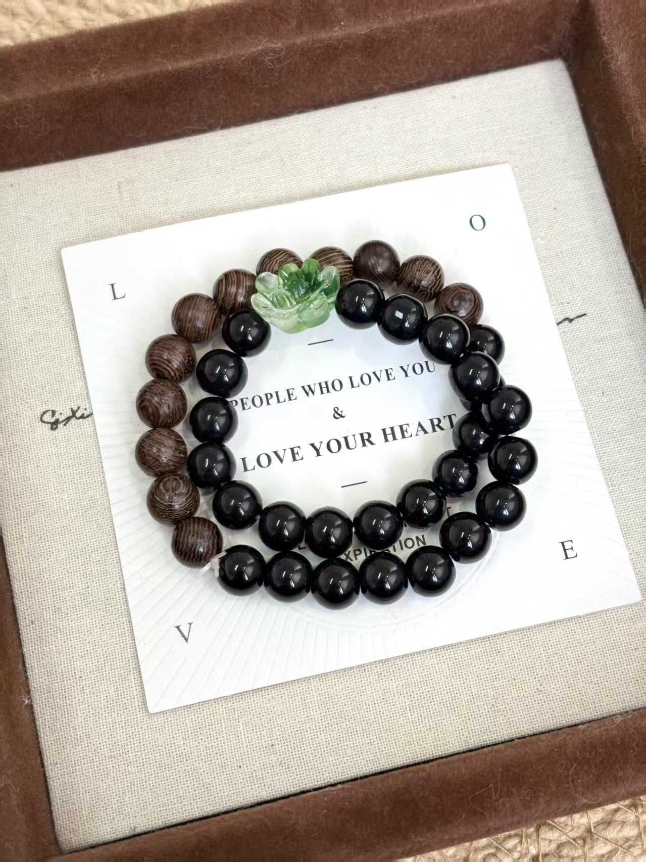 Style Twin Ebony Lotus Retro Double Stitching Bracelets