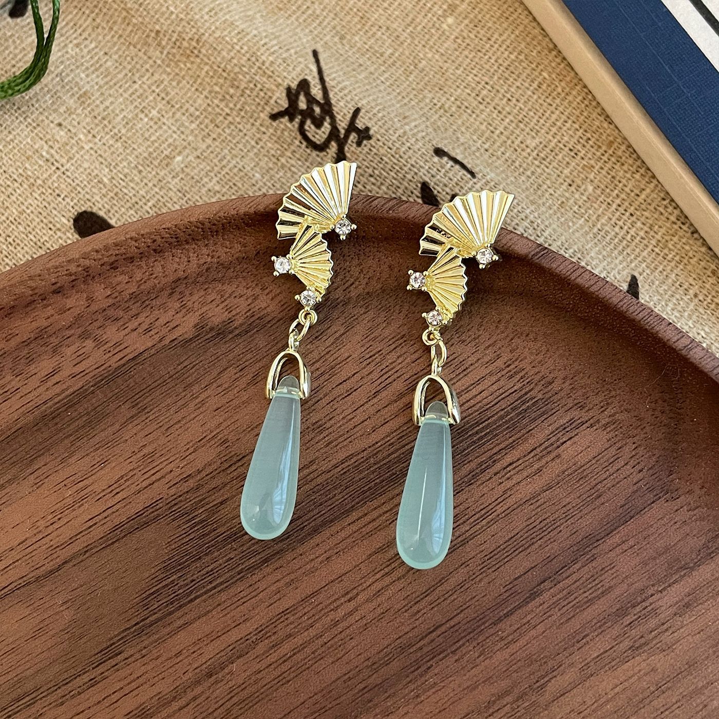 Women's Chinese Style Folding Fan Ear Hook Ancient Long Earrings