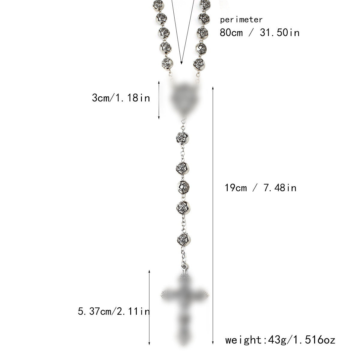 Vintage Rose Bead Cross Handmade Sweater Necklace