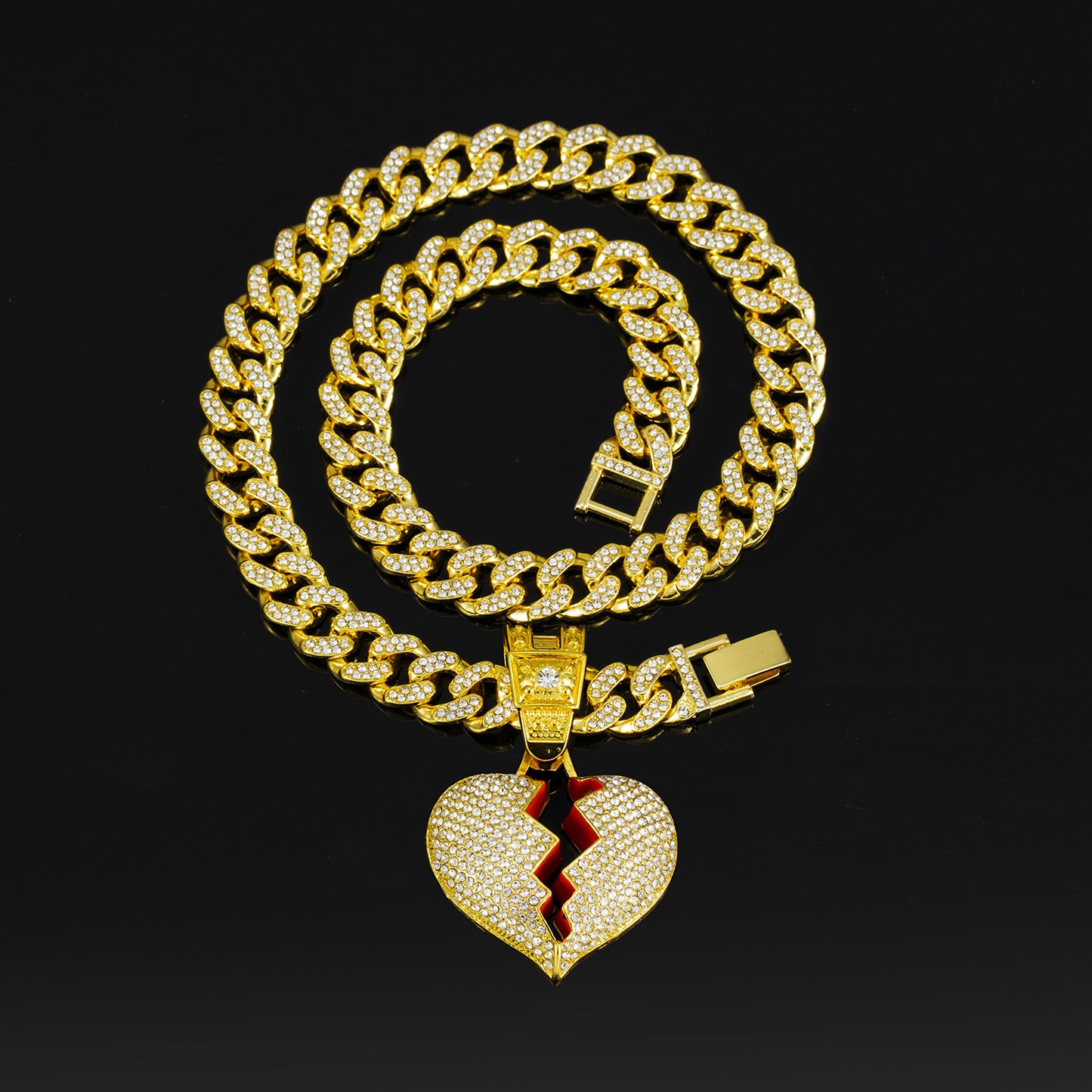 Men's Heart Alloy Full Diamond Cuban Hip Necklaces