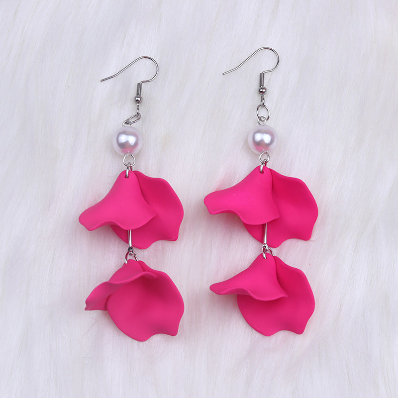 Women's Bohemian Style Pearl Petal Long Acrylic Earrings