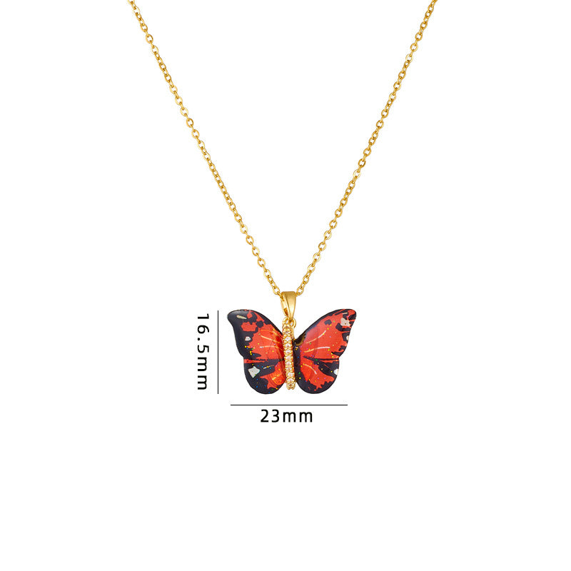 Steel Female Epoxy Color Simulation Butterfly Necklaces