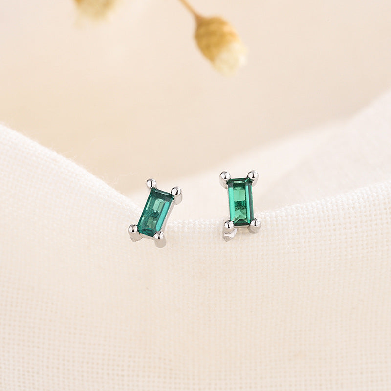 Women's Mini Sier Plated With Rectangular Zircon Earrings