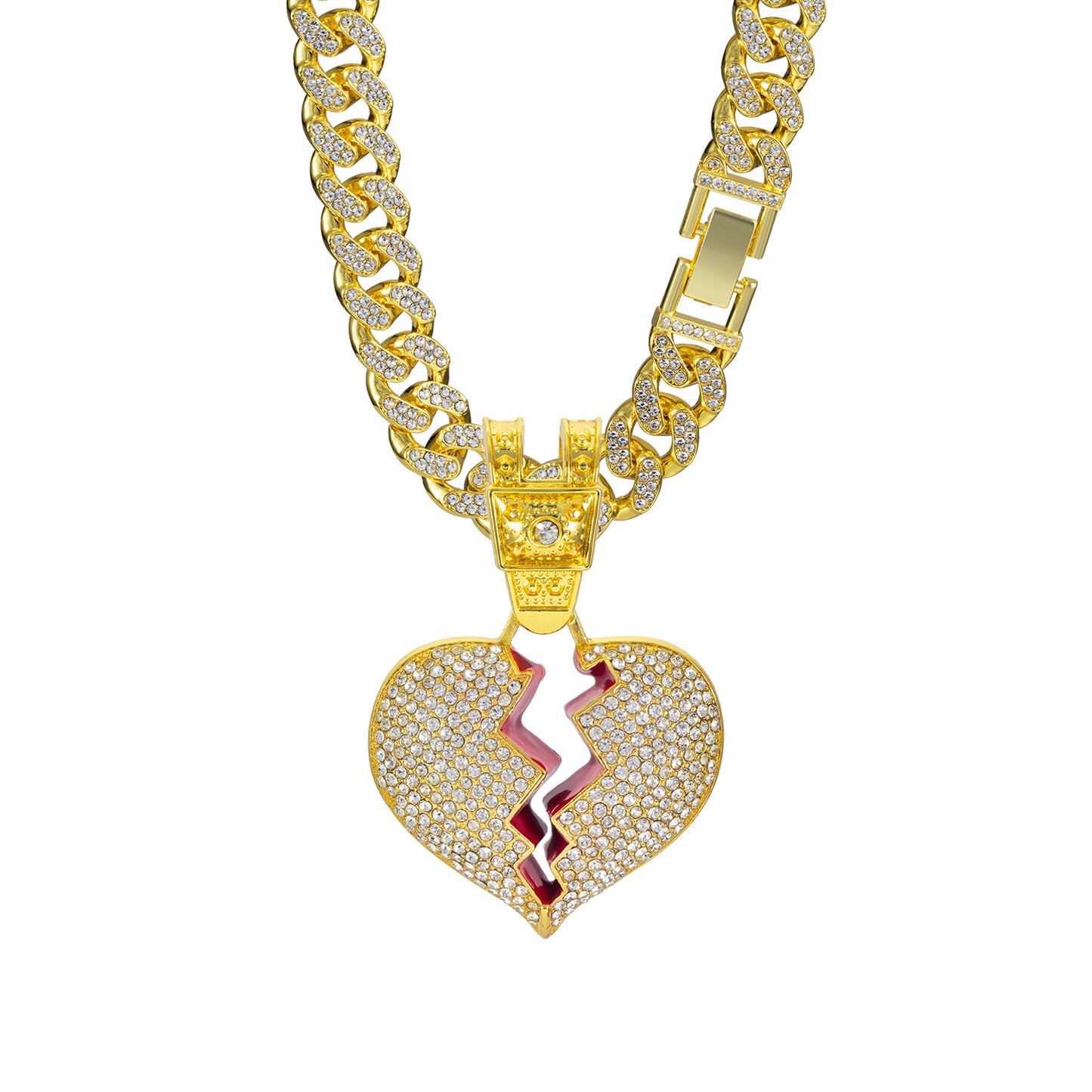 Men's Heart Alloy Full Diamond Cuban Hip Necklaces