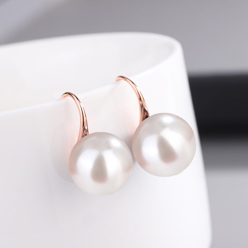 Women's Red Round Beads Imitation White Pearl High Heels Earrings
