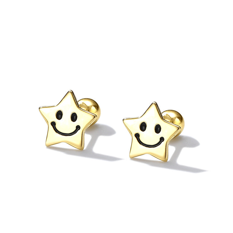 Five-pointed Star Smiley Face Twist Screw Fashion Ear Earrings