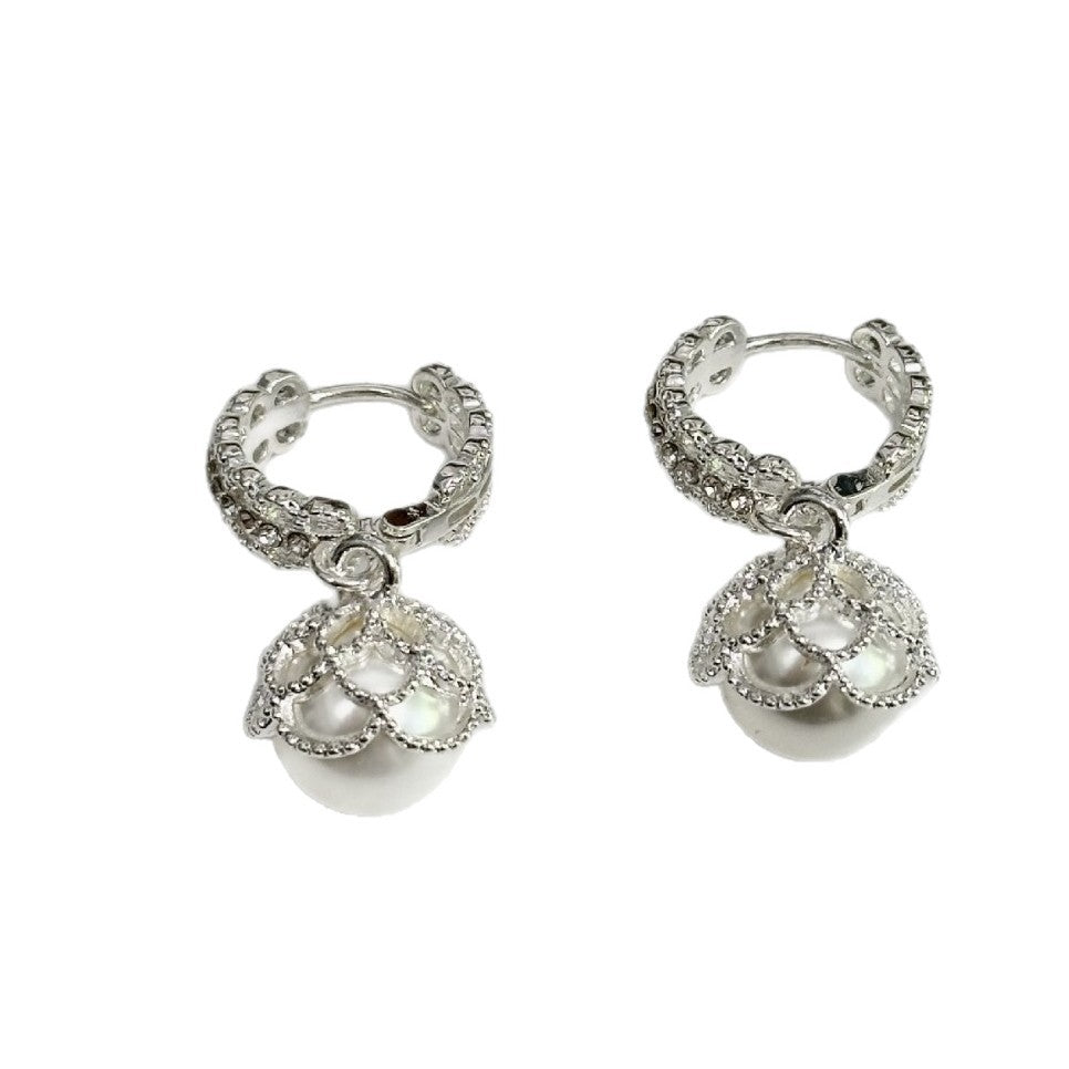 Lace Pearl Ear Clip Female Temperament High Sense Affordable Luxury Earrings