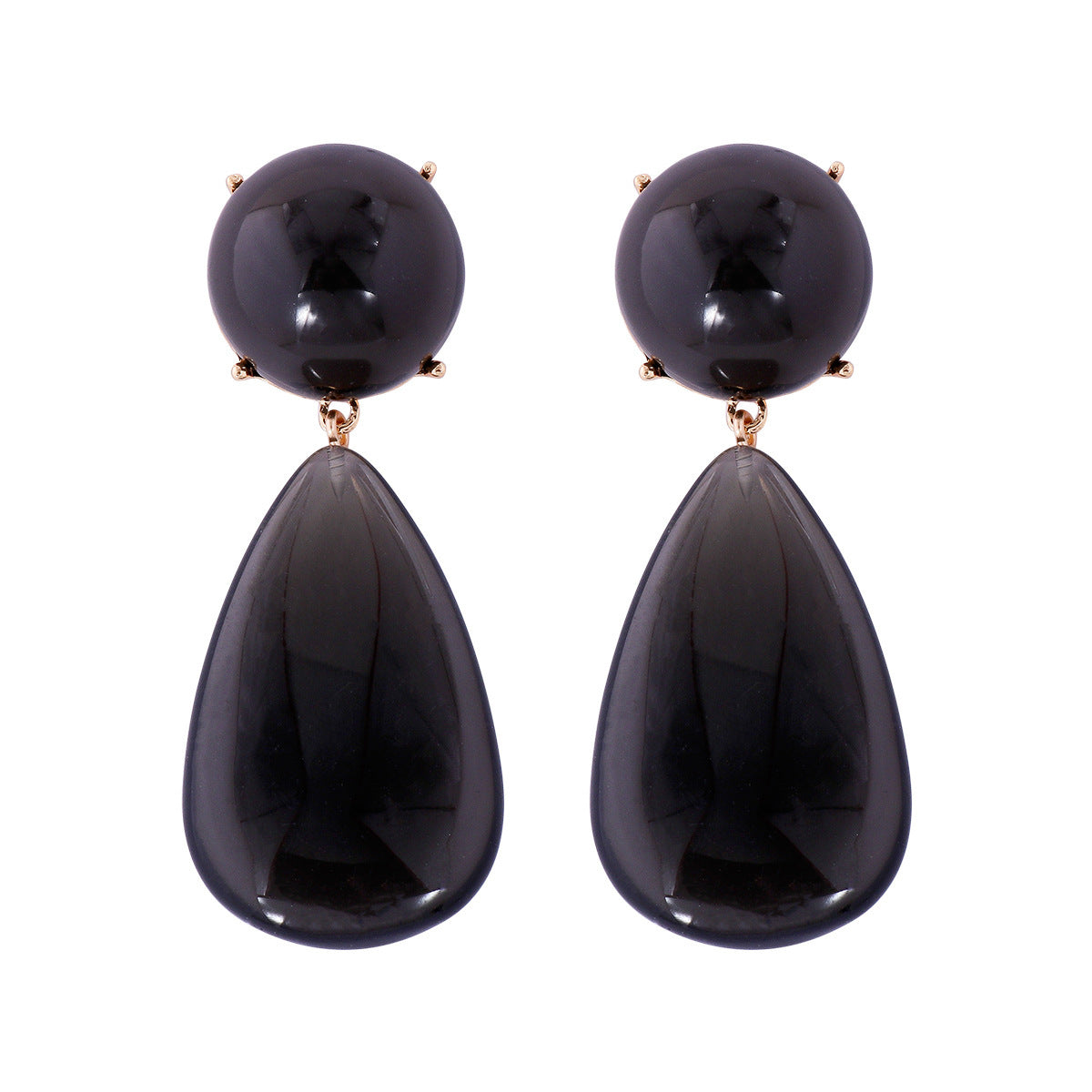 Retro Temperament Alloy Transparent Resin Geometric Round Drop-shaped Double Earrings