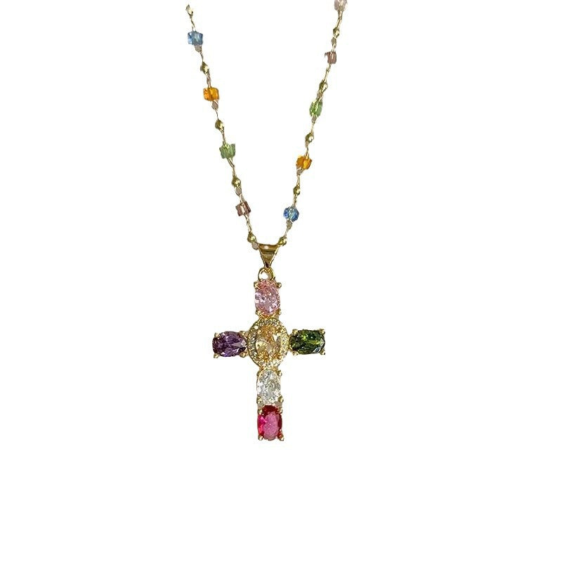 Color Cross Contrast Crystal Female Niche Design Necklace
