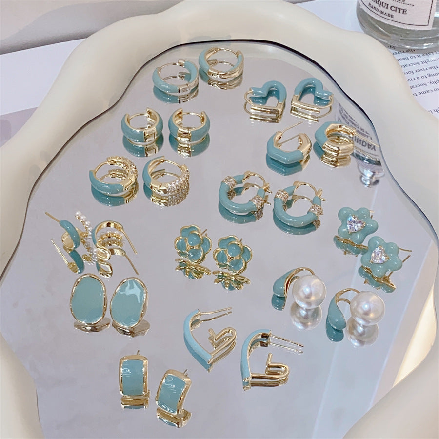 Gold-plated Fashion Blue Color Collection Enamel Earrings