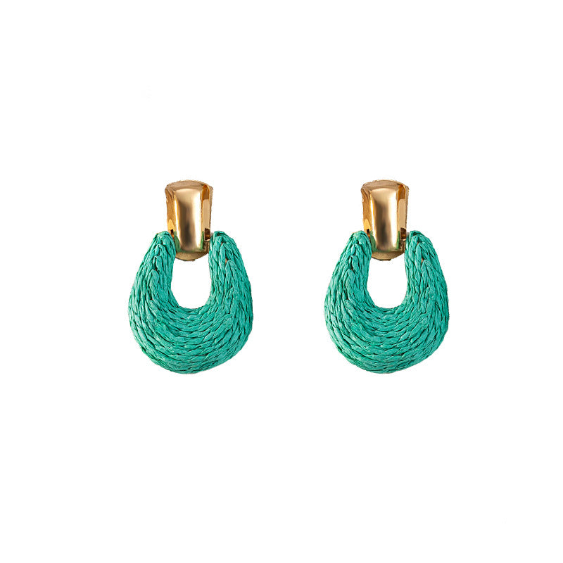 Colorful Raffia Geometric Hollow Circle Solid Color Earrings
