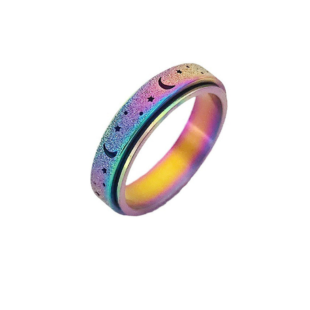 Women's Hollow Star Moon Stainless Steel Rotatable Rings