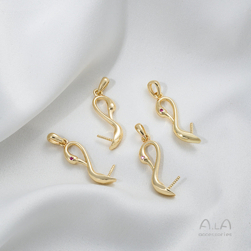 Color Retention Gilded Swan Head Stick Baroque Pearl Pendants